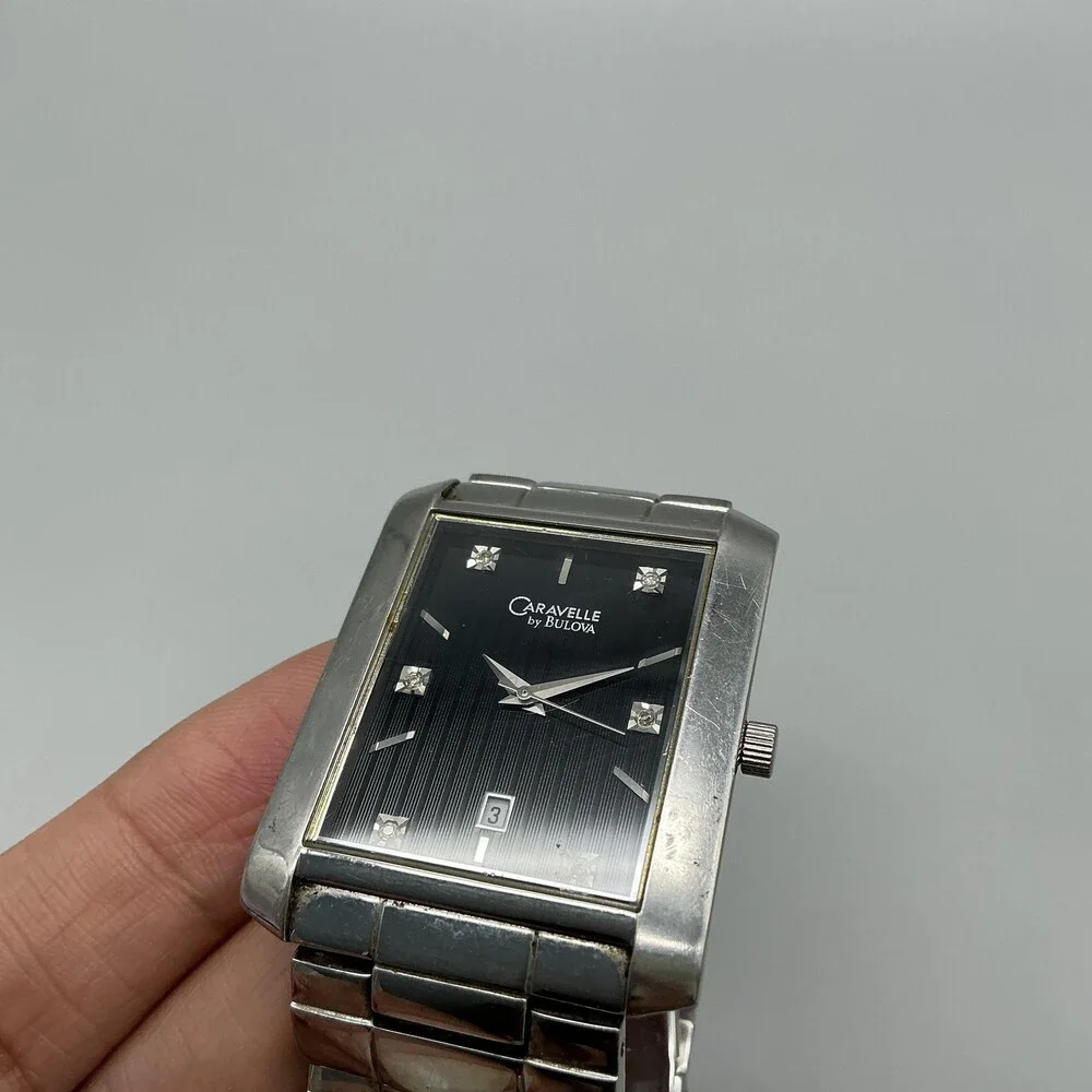 Caravelle By Bulova Mens Watch 33mm Black Dial Stainless Bracelet New Battery 6